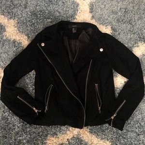 F21 Black Suede Moto Biker Jacket